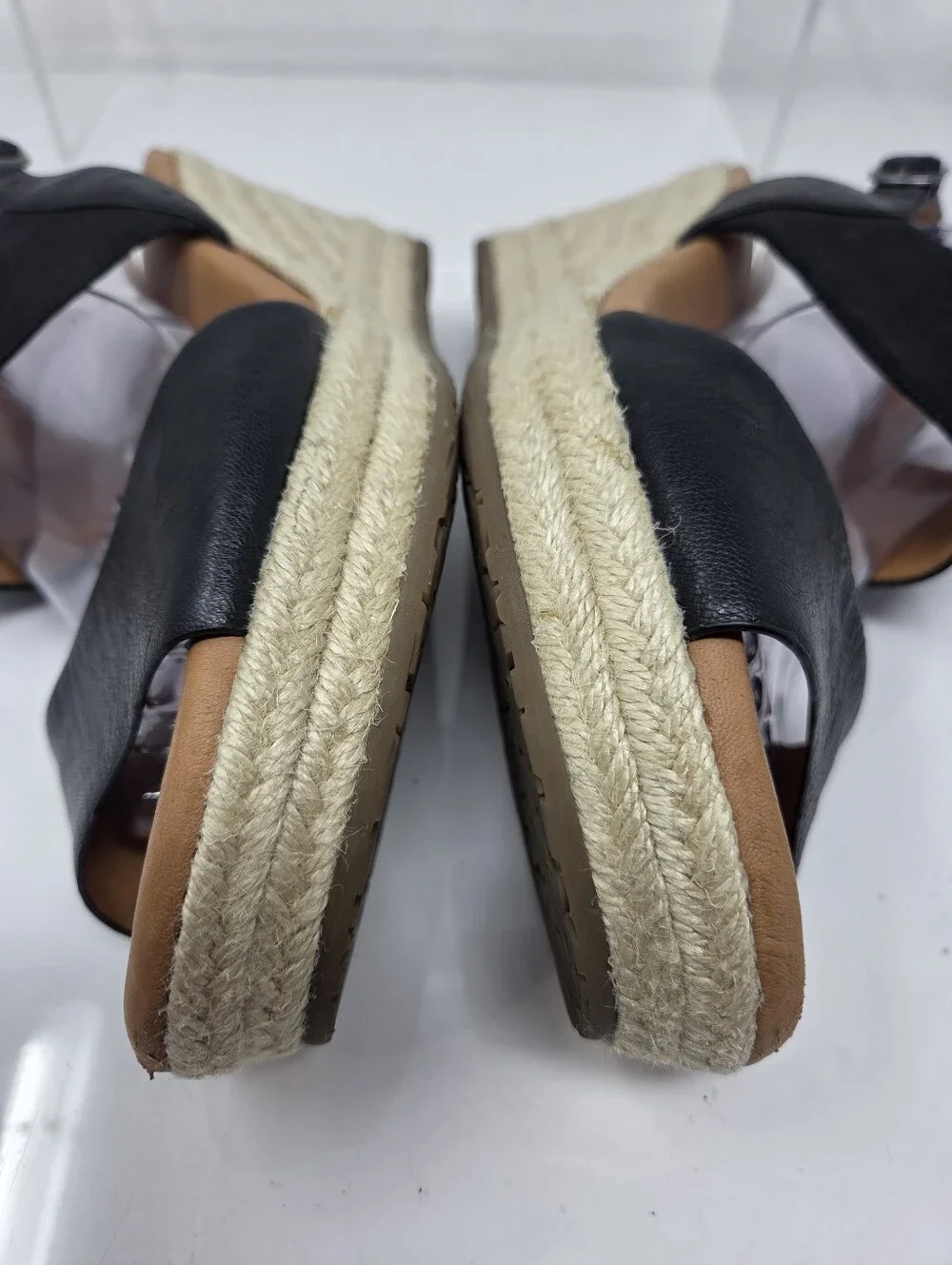 Gentle Souls Kara Espadrille Wedge Sandals Black Leather Womens 10M